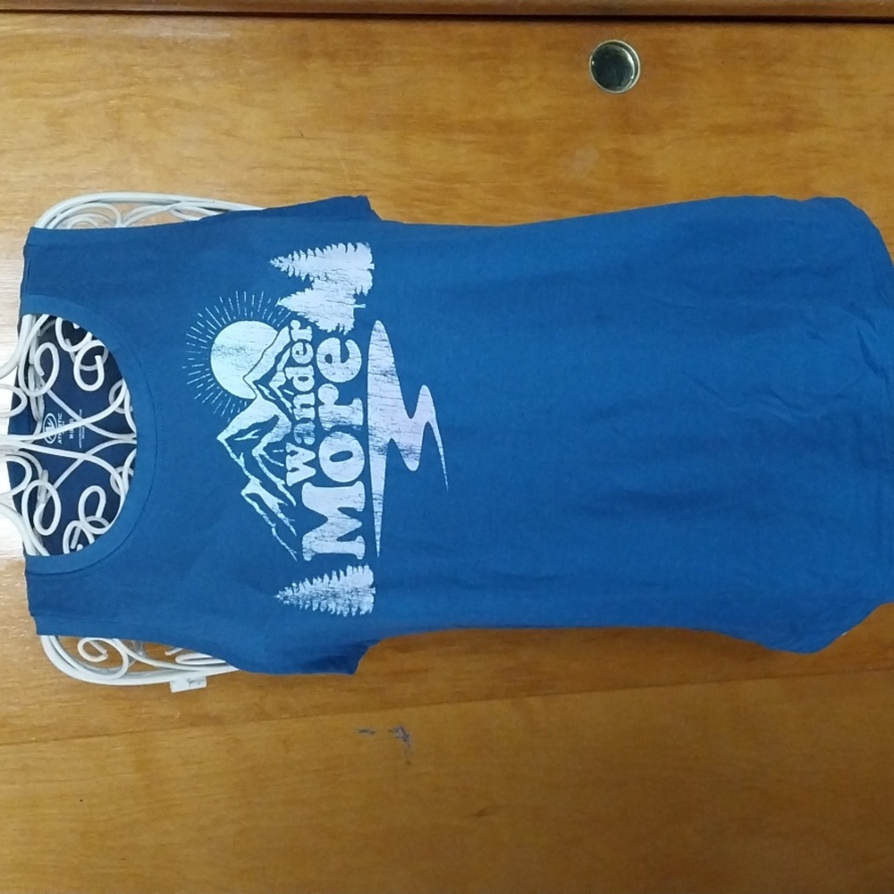 Wander More blue tank top